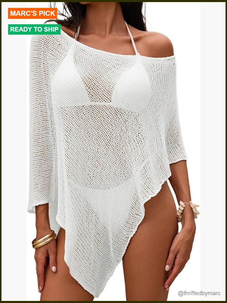 Sheer Crochet Knit Mesh Poncho Cover Up Off Shoulder Shrug Loose Beach Boho